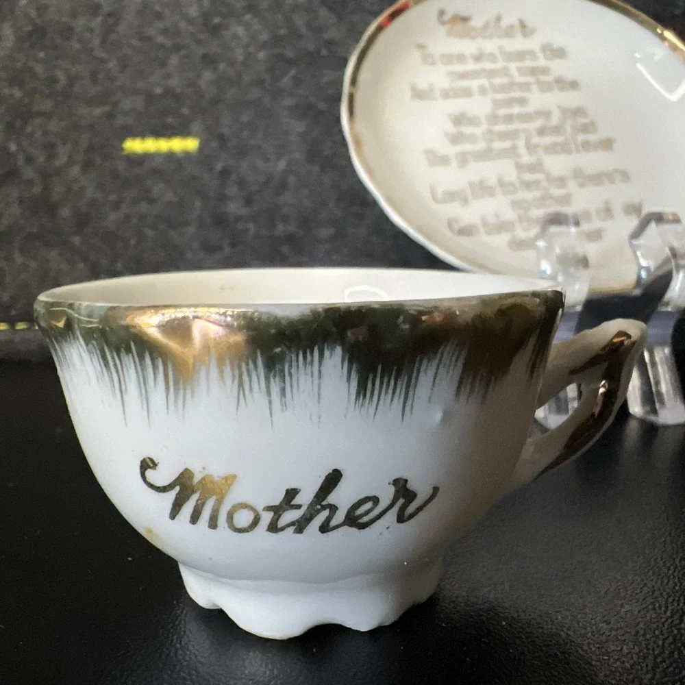 Vintage Brinn's Miniature Gold‎ Rim Tea Cup and Saucer Set, Mother JAPAN